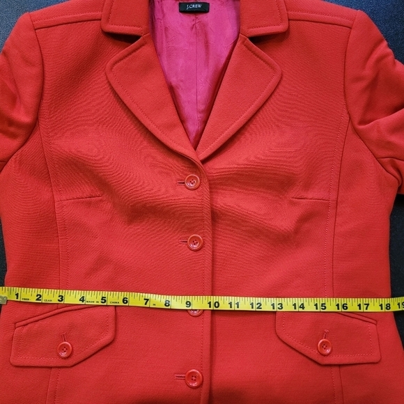 J Crew Red Poly / Wool Blend Button Front Cropped Blazer w/ Arm Stripe - Sz L/12 - Picture 14 of 16